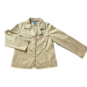 Koret Button Front Jacket Women's Size Medium Beige with Pink Buttons